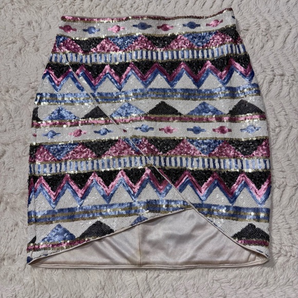 bebe Dresses & Skirts - Bebe Sequin Geometric Tulip Mini Skirt Multi Color Festival Party Sparkle small